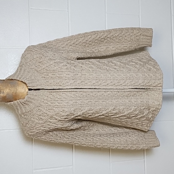 Inis Crafts Sweaters - Inis Crafts Irish Merin Wool Fishermans Cable Knit Tan Cardigan Sweater Medium